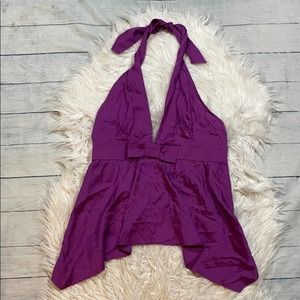 Gucci Purple Silk Blend Bow Halter Tank sz M